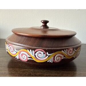 Vintage Jewelry Round Box Hand Painted Wood Trinket Box